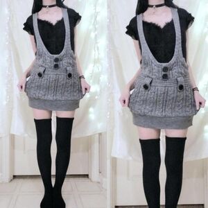 Japanese brand gray sweater suspender mini dress